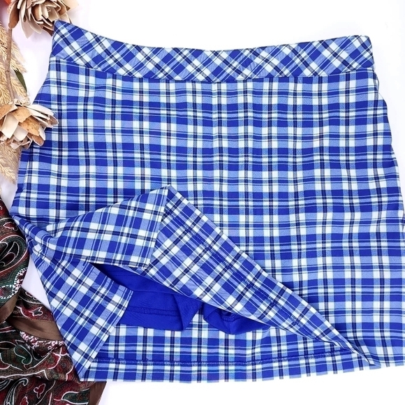 Izod Blue White Plaid Skorts Sz 12 - Picture 1 of 11